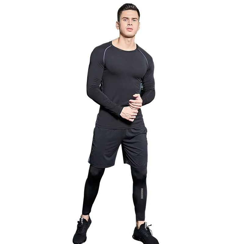

Tactical T-shirt Fitness Clothing Men's Compression T-shirt fast-drying Crossfit Shirts Men's leggings Rash guard S-3XL 3 Piece