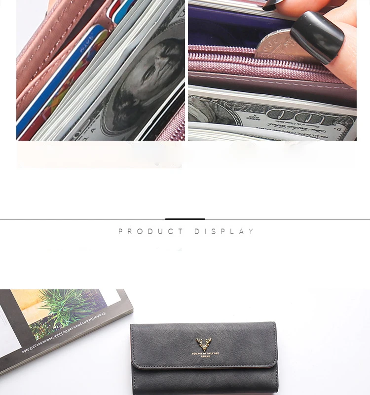Women's Wallet Korean Version Stylish Frosted Clutch Bag Long Deer Head Zipper Buckle Wallet