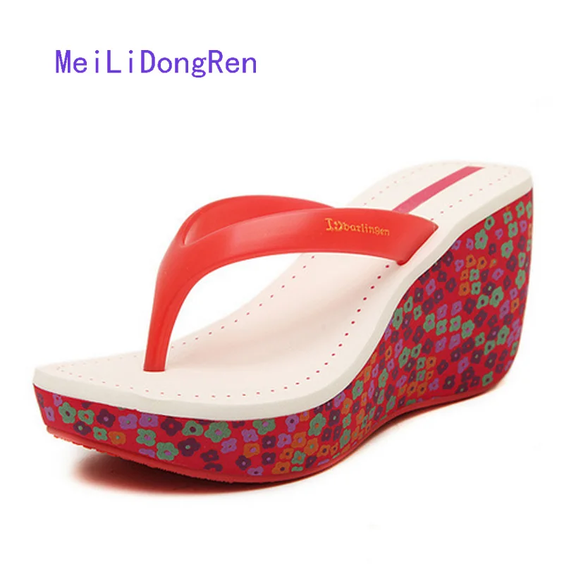 Фирменные сандалии клин дамы Пляжная Летняя обувь на платформе шлепанцы женская