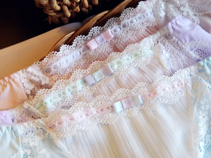 light luxury pleated Japanese cotton underwear fashion lady sweet seamless sexy lace string thong tanga panty underpants | Женская