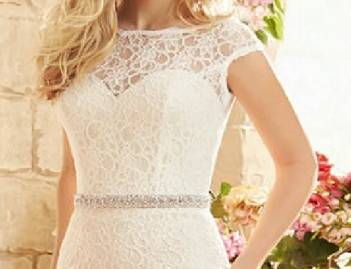 2016 кружева свадебное платье из бисера спинки пышная линии кап-рукава Vestidos де Noiva