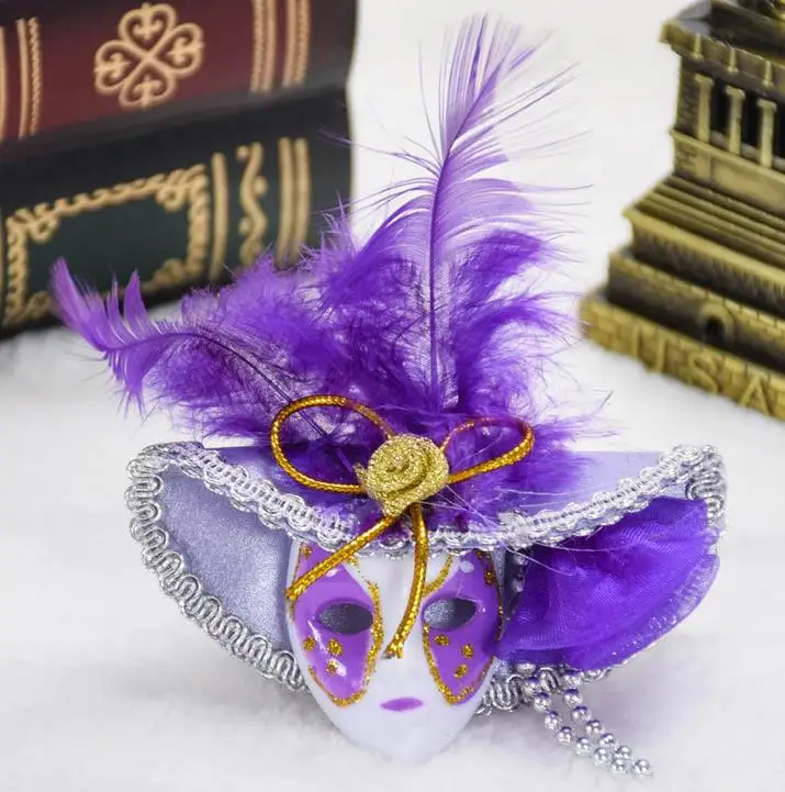 Mini Masks Carnival of Venice Tourist Travel Souvenir 3D Mask Fridge Magnet Wearing Hat with Feathers Party favors colorful gift | Дом и сад