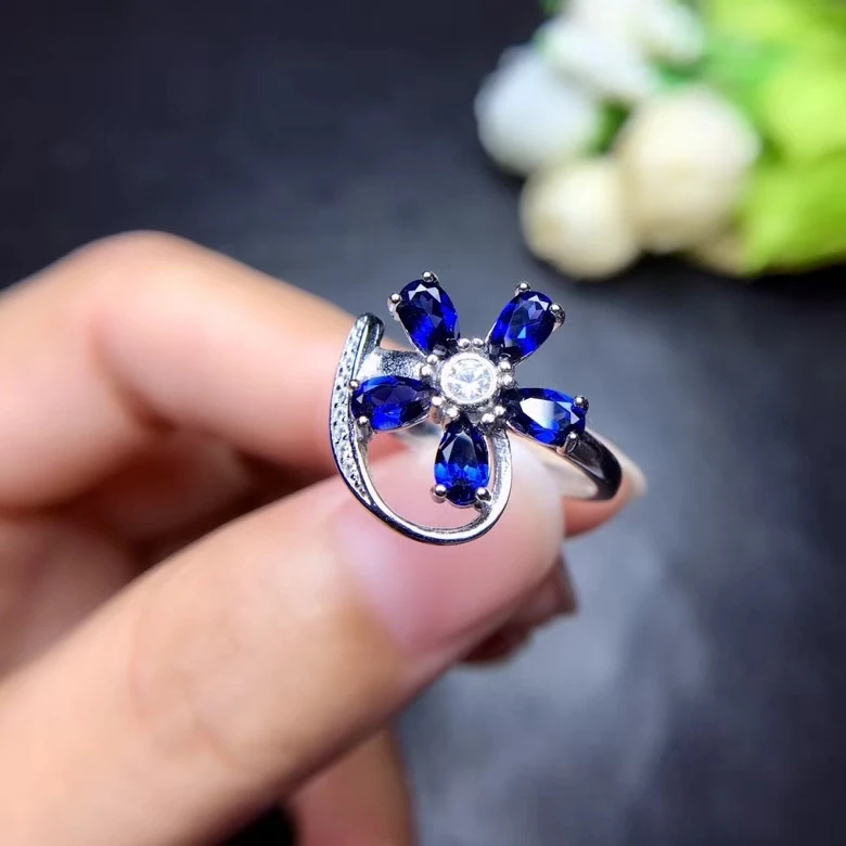 

Женское кольцо с натуральным синим сапфиром S925, серебряное кольцо с натуральным драгоценным камнем, ювелирное украшение для свадьбы