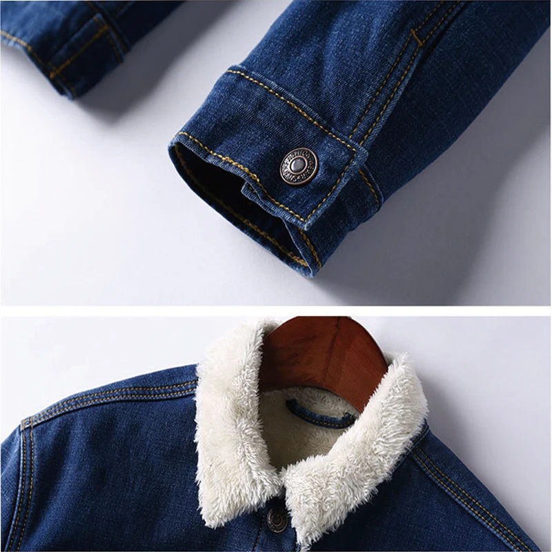 Женская джинсовая куртка IEMUH теплая кашемировая из овечьей шерсти с длинными