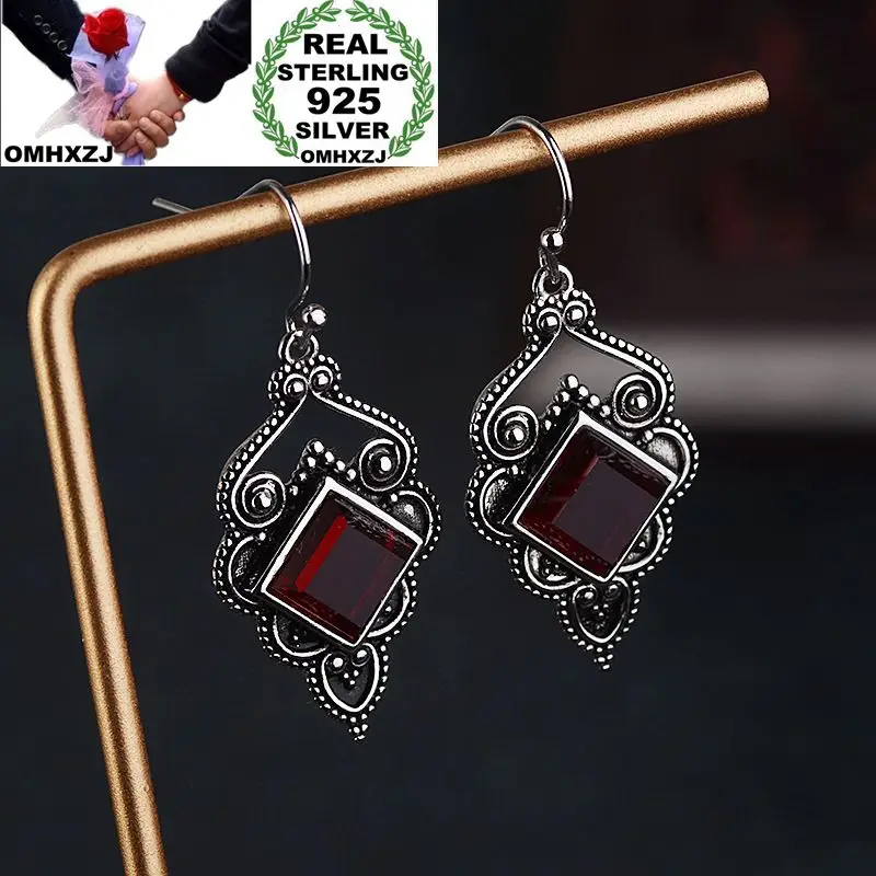 

OMHXZJ Wholesale European Fashion Woman Girl Party Wedding Gift Geometric AAA Zircon S925 Sterling Silver Drop Earrings EA426