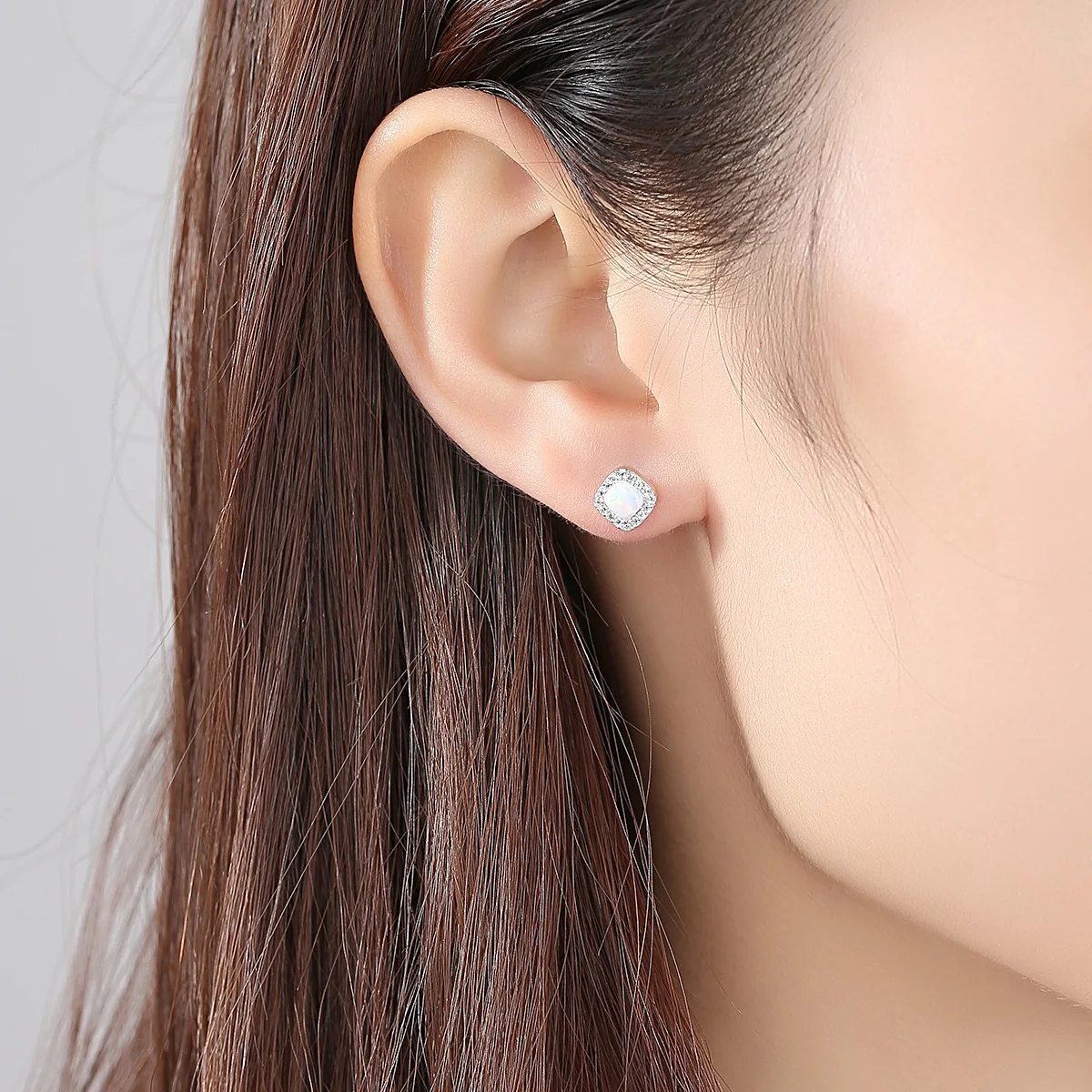 Simple rectangle CZ Stud Earrings Green Blue Opal 925 Silver for Women 3 Color Classic Fashion Jewelry OL Style Gift | Украшения и