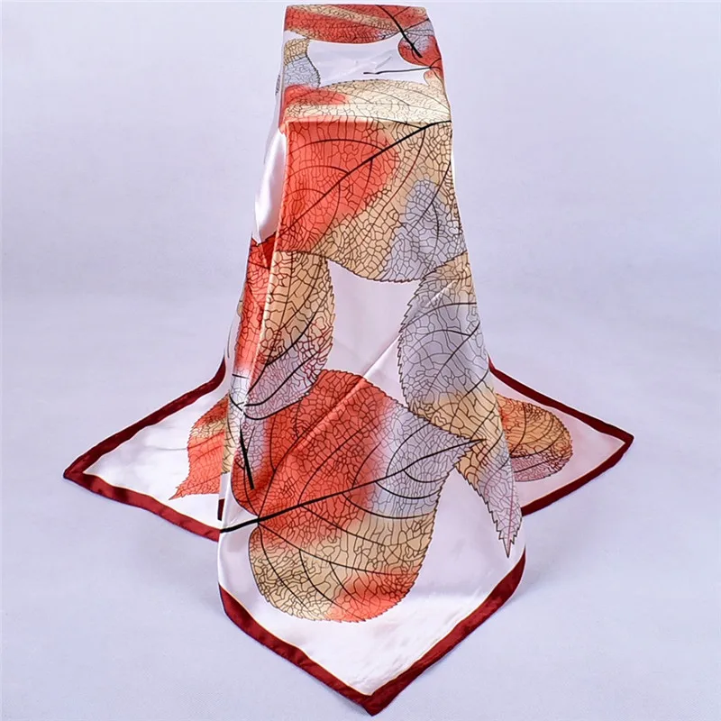 

Imixlot New Imitation Silk Scarf Shawl Trendy Accessories for Women Head Scarf 90*90cm Elegant Leaves Pattern Scarves