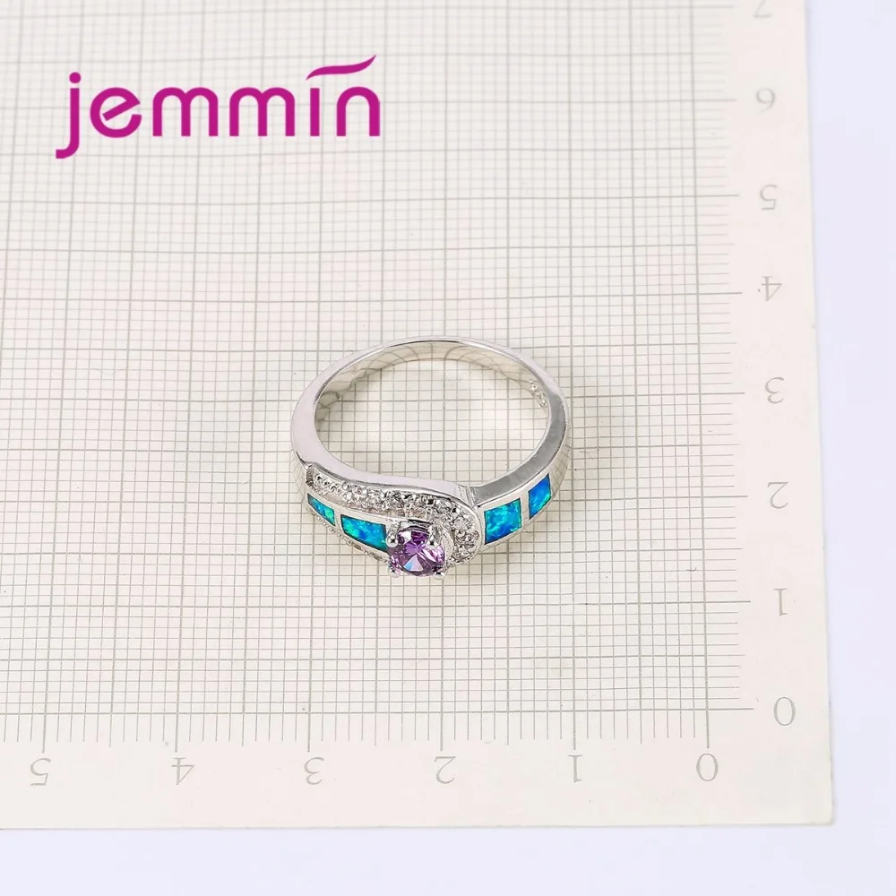 

New Design Connection Buckle Pattern Dazzling Ring Multicolor Crystal 925 Sterling Silver Jewelry Fahsion Blue Opal Ring