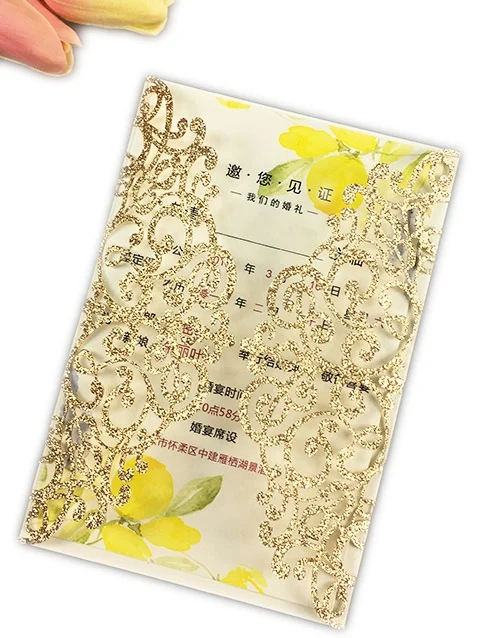 Rose Gold glitter DHL 100 шт. розовое золото блеск Лазерная резка свадебные карты подарок bling индивидуальные приглашаем поздравительные вставк - Цвет: Rose Gold glitter