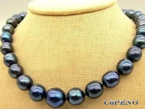 

New CC 10-11mm Tahitian Black Natural Pearl Necklace 18" AA+