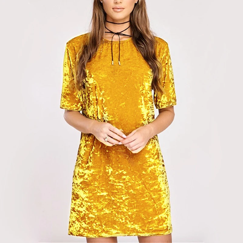 Spring Summer Casual O-neck Velvet Women Short Sleeve Mini Bodycon Solid Color Soft Sexy Ladies Dresses | Женская одежда