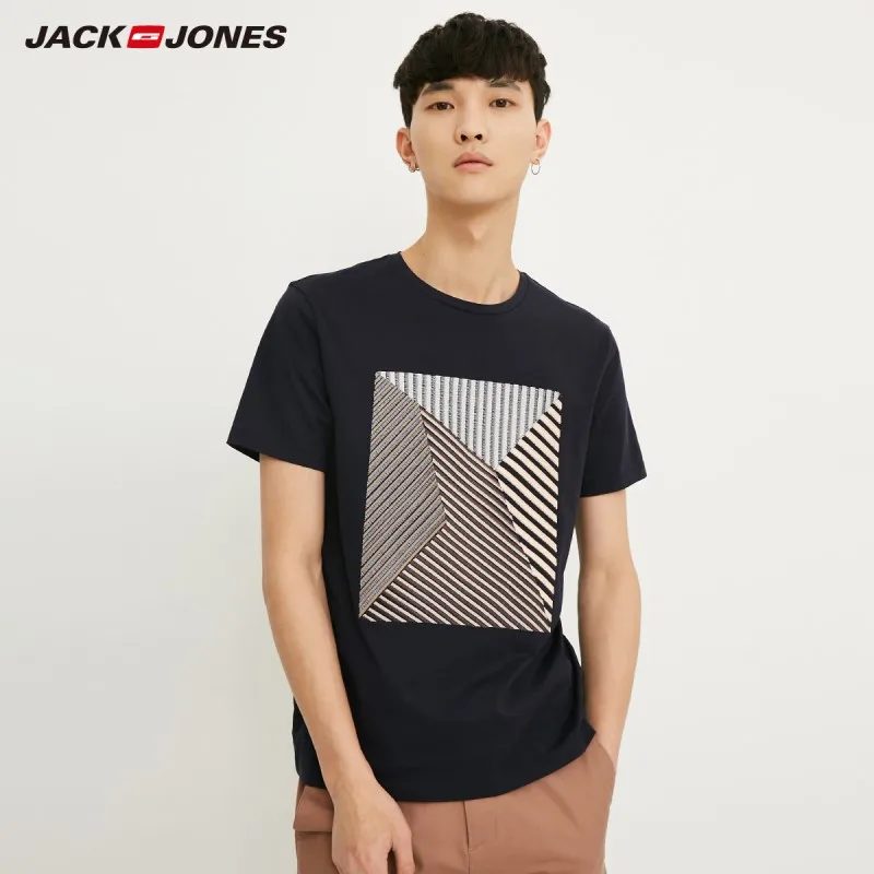 JackJones Мужская футболка с короткими рукавами и вышивкой из 100% хлопка E |
