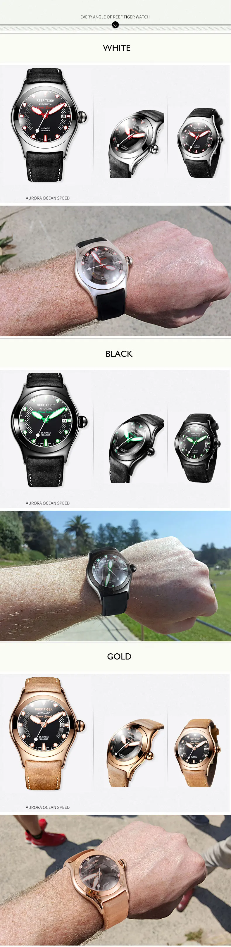Reef Tiger Aurora Serier RGA704 мужские модные бизнес-часы с циферблатом автоматические механические наручные часы