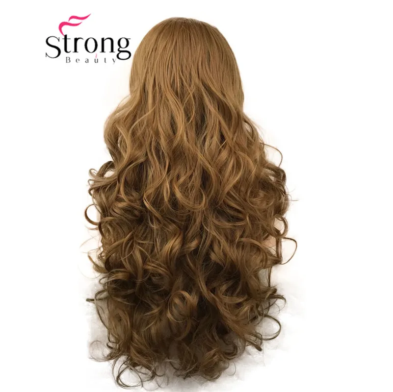 StrongBeauty парики на кружеве для женщин коричневый микс Glueless длинные волнистые синтетические термостойкие волосы парик выбор цвета - Цвет: 27 Strawberry Blonde