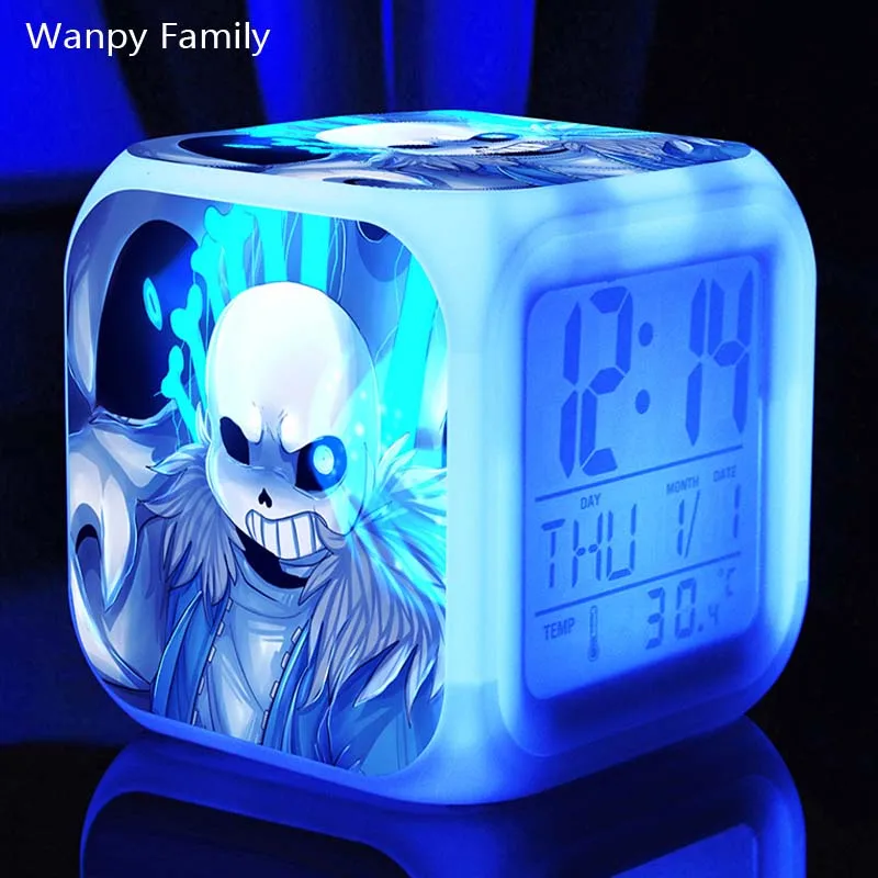[Wanpy family] Горячая игра «Undertale» цифровой будильник для детей подарок на день рождения прикроватный Рабочий стол изменение цвета будильник - Цвет: Серый
