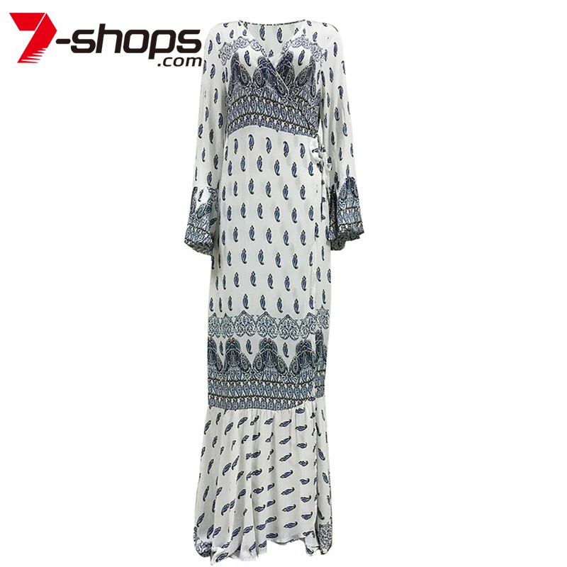 Женское платье макси с V-образным вырезом цветочным принтом | Женская одежда