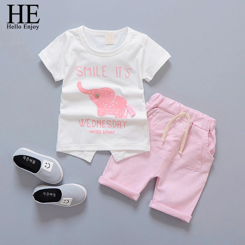 HE Hello Enjoy/детская одежда для маленьких девочек С Рисунком Слона топ+ шорты детские спортивные костюмы для мальчиков 1, 2, 3, 4 лет