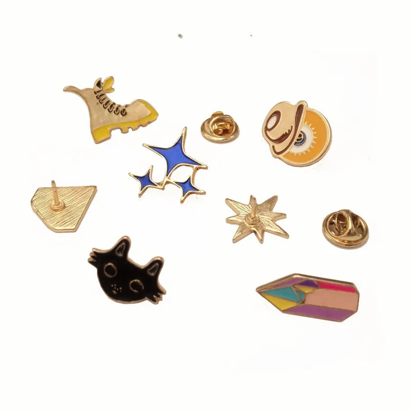 4 pcs 1 set Cartoon Brooch Set Badges Metal Pin Cat Star Shoe Eye For Clothes Jeans Backpack hat Harajuku | Украшения и