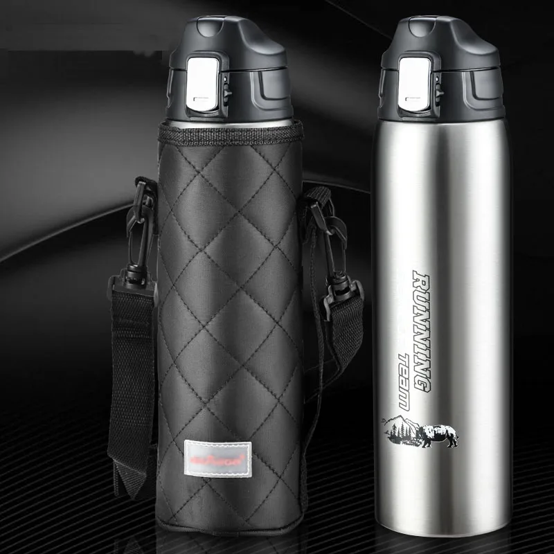 1000ml Thermos Stainless Steel Insulated water Bottle pouch Outdoor Sports Drinking double wall insulated termos