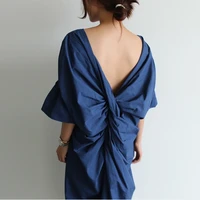 korean 2021 spring and summer big size dress foral dress women elegant backless cotton o neck dress