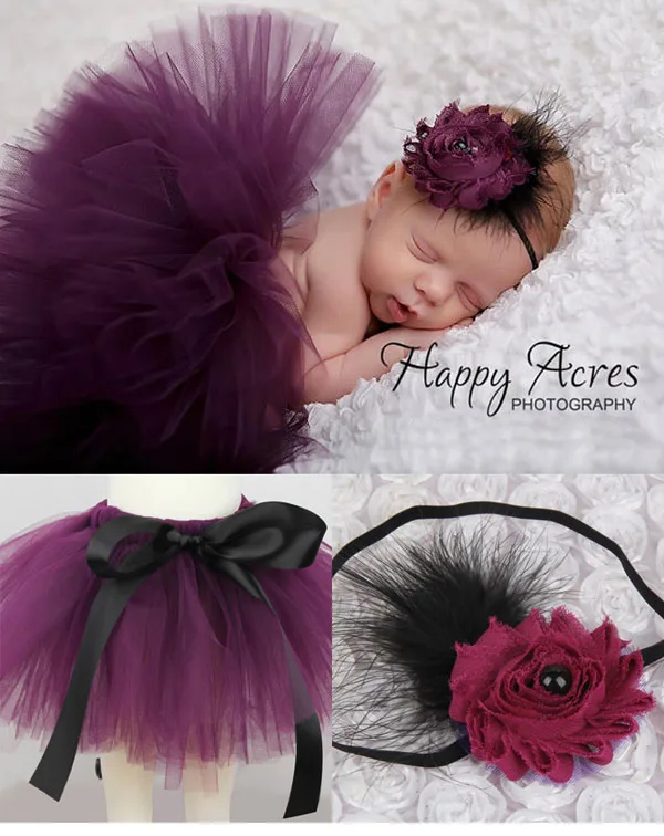 Purple Tutu Skirt Pack Baby Тюлевая юбка-пачка повязка на голову с цветами для новорожденных Одежда для маленьких девочек юбки Pettiskirt Костюм для фото наряды - Цвет: Purple Tutu Skirt