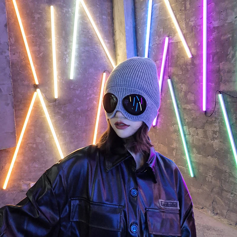 Женские шапки ветрозащитные очки шапка из шерсти Зимняя мода кепка Gorros фиксация