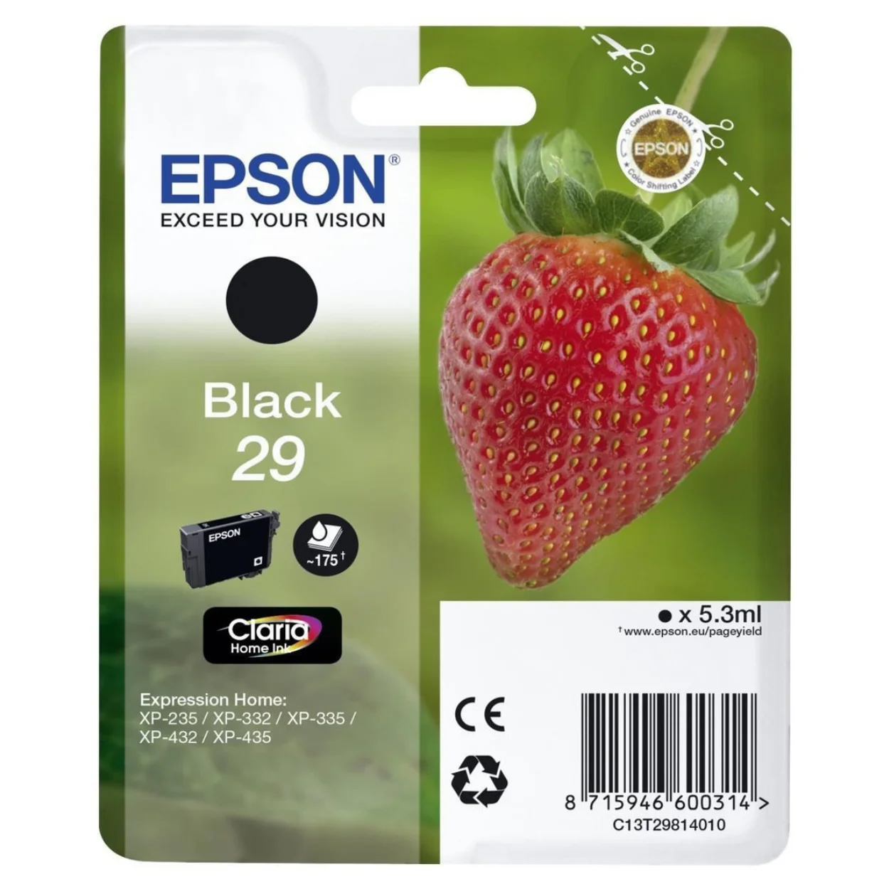 Epson singlepack черный 29 Claria дома чернил XP-235 XP-332 XP-335 XP-432 XP-435 5 3 мл 175 paginas CE производство