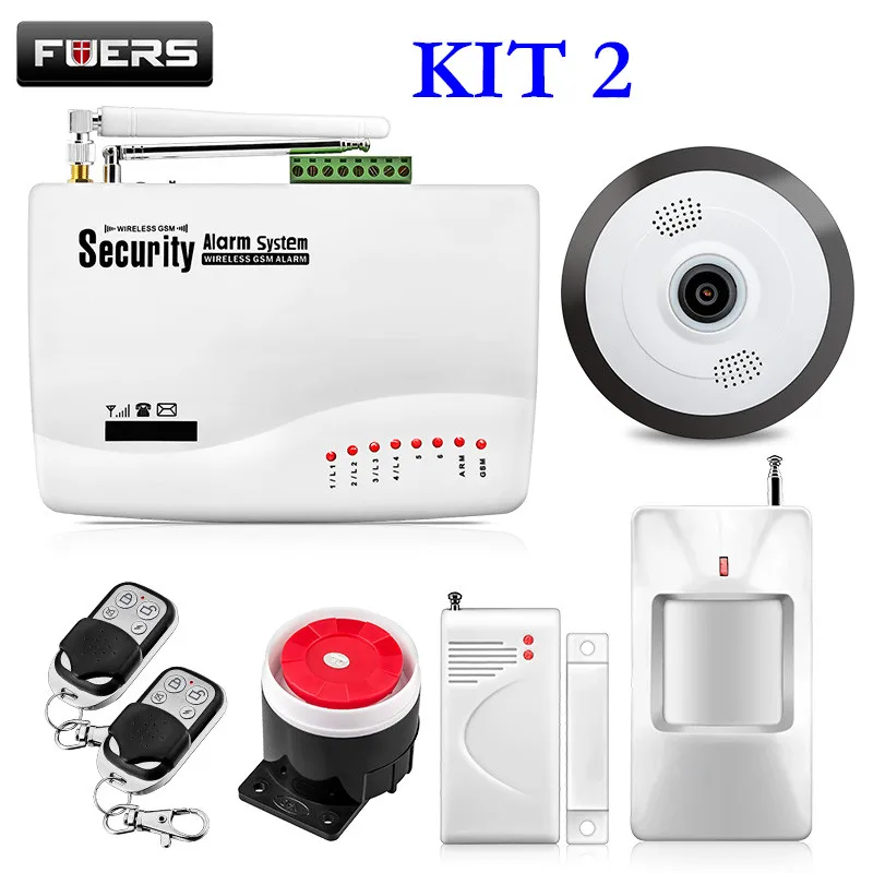 Fuers GSM сигнализация s охранная домашняя сигнализация комплекты Русский Голос с PIR датчиками движения дверные детекторы наружная IP камера - Цвет: KIT 2