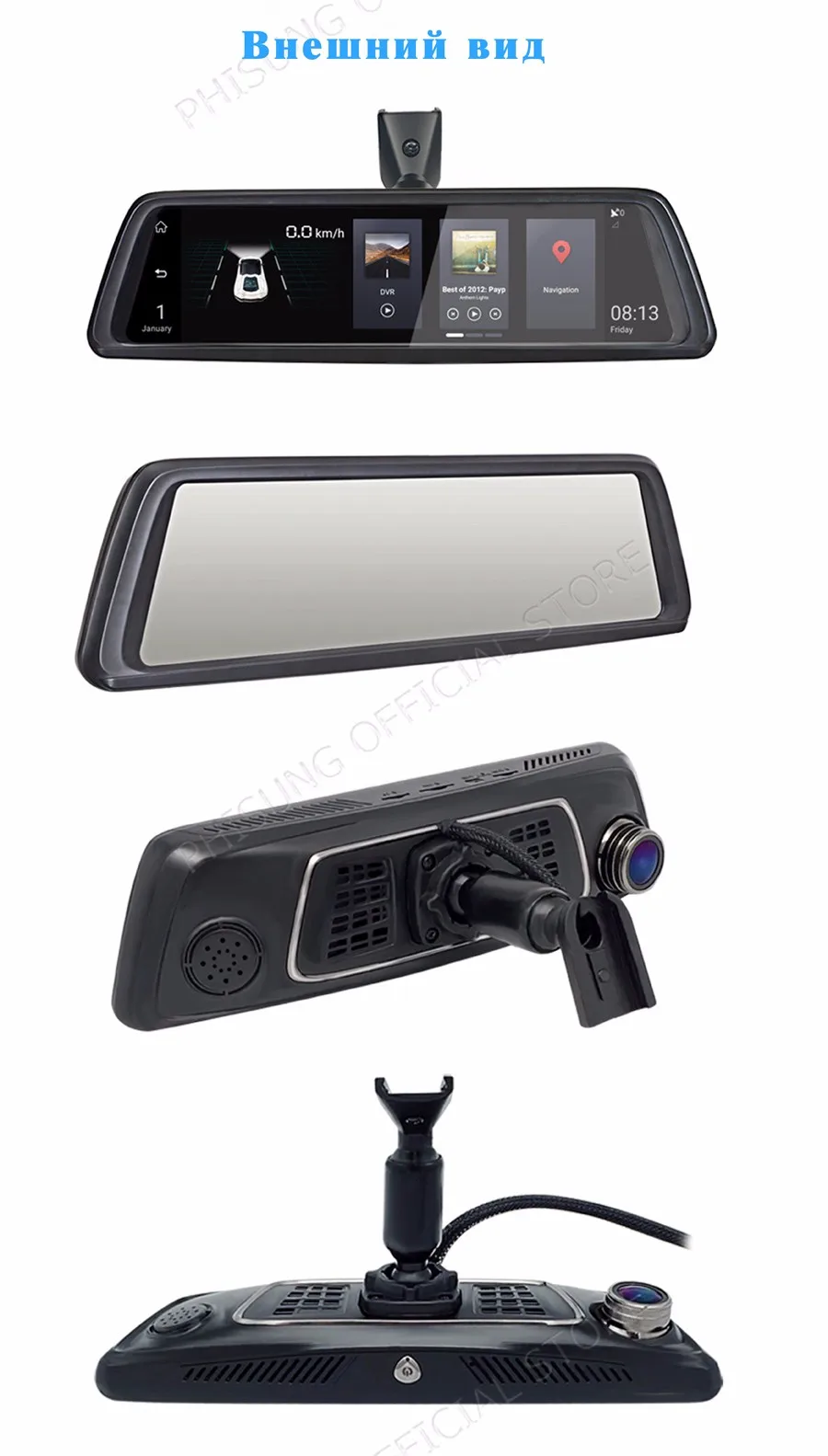 Phisung V9 1" сенсорный IPS 4 г Android зеркало GPS FHD 1080 P два объектива Видеорегистраторы для автомобилей Автомобиль зеркало заднего вида камера ADAS BT WI-FI