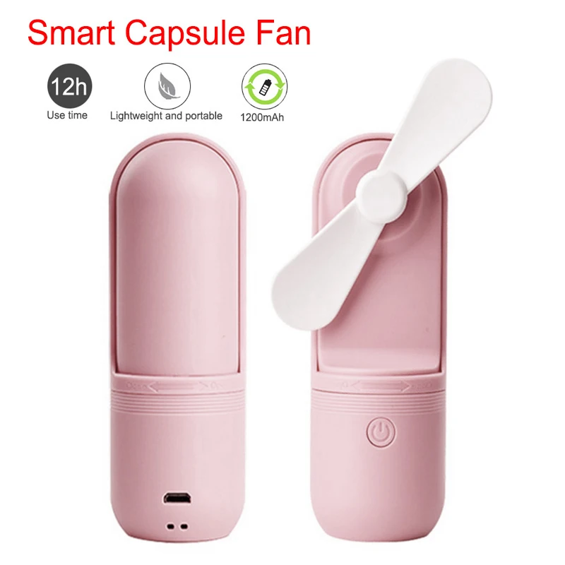 

Portable Smart Capsule Fan with Rechargeable Built-in Battery 800mA USB Port Handy Air Cooling Mini Fan