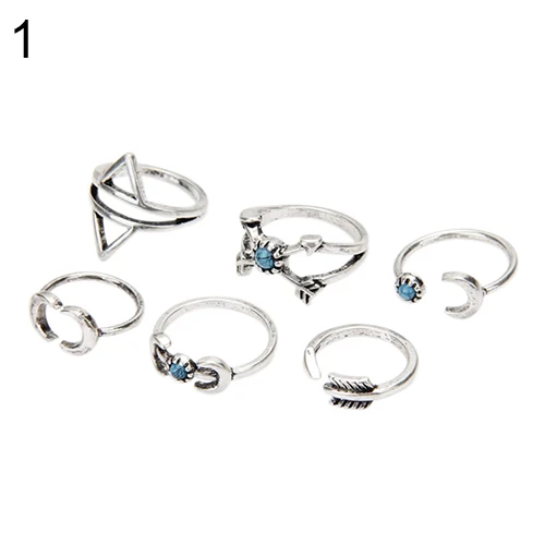 Hot 6Pcs Arrow Moon Triangle Above Knuckle Ring Mid Finger Tip Stack Rings 6Y1T 7FO3 BCTR | Украшения и аксессуары
