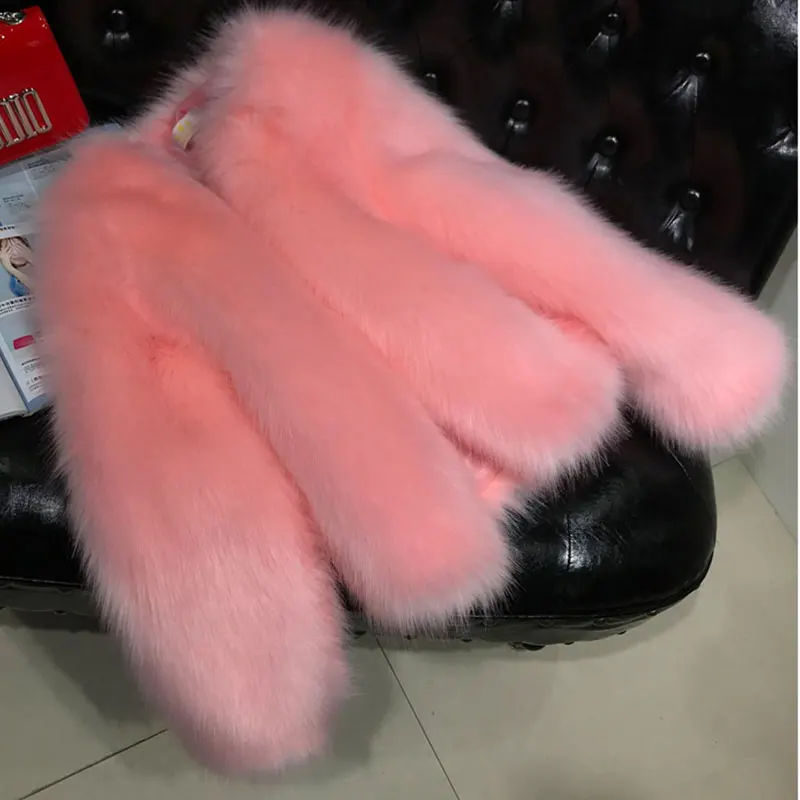 Short Pink Большие размеры, женские зимние куртки, длинное пальто из искусственного меха, модное пальто из искусственного лисьего меха, куртка, теплая куртка из искусственного меха, парка, Женская настраиваемая - Цвет: Short Pink