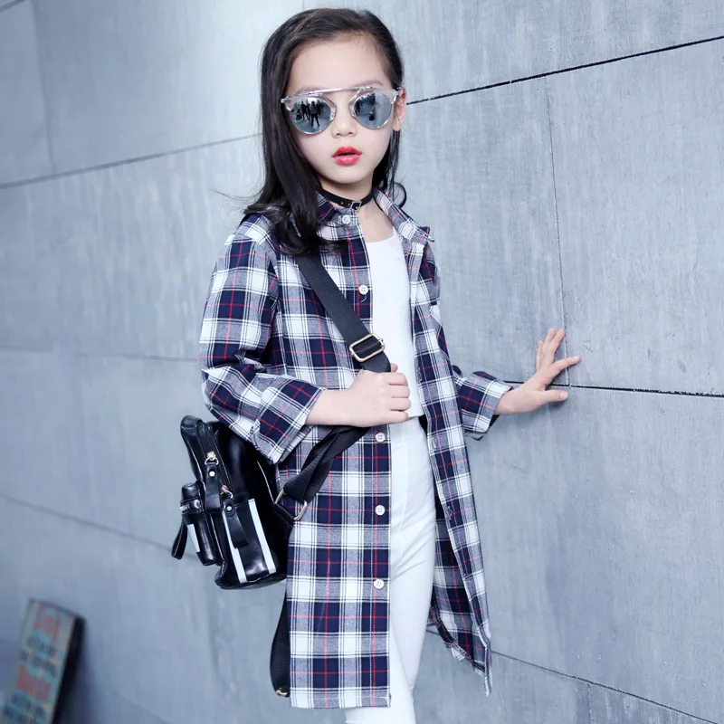 Лидер продаж 2018 топы и блузки для девочек на весну осень детская клетчатая