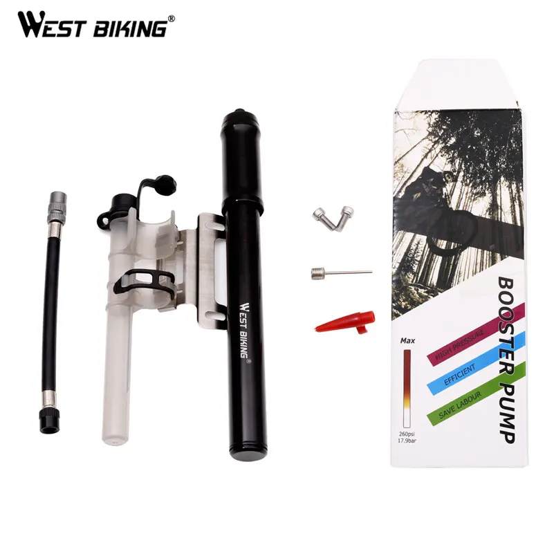 Black WEST BIKING велосипедный насос для крепления и дорожного велосипеда, велосипедный насос с передней вилкой, воздушный насос 260 фунтов/кв. дюйм, велосипедный насос высокого давления - Цвет: Black