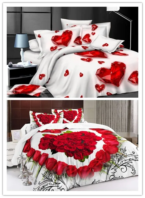 Red Heart Bedding set Love bed sheets quilt duvet cover bedspread in a bag linen Queen size 4PCS | Дом и сад