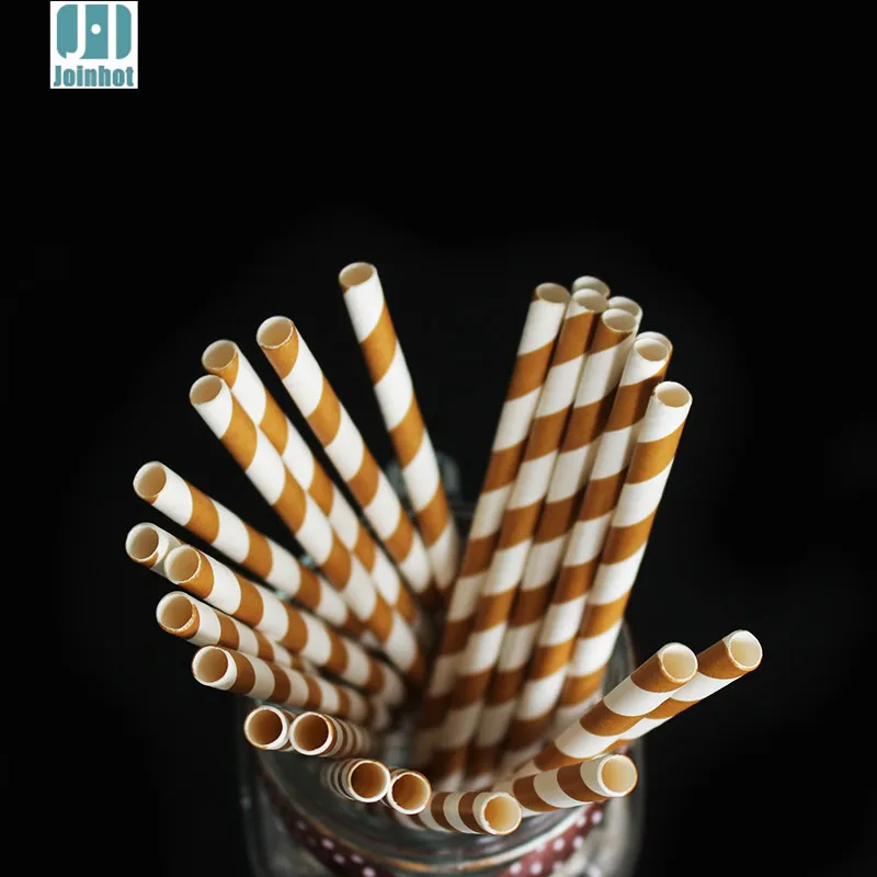 Упаковка из 25 шт коричневые бумажные трубочки в полоску Свадебные соломки для