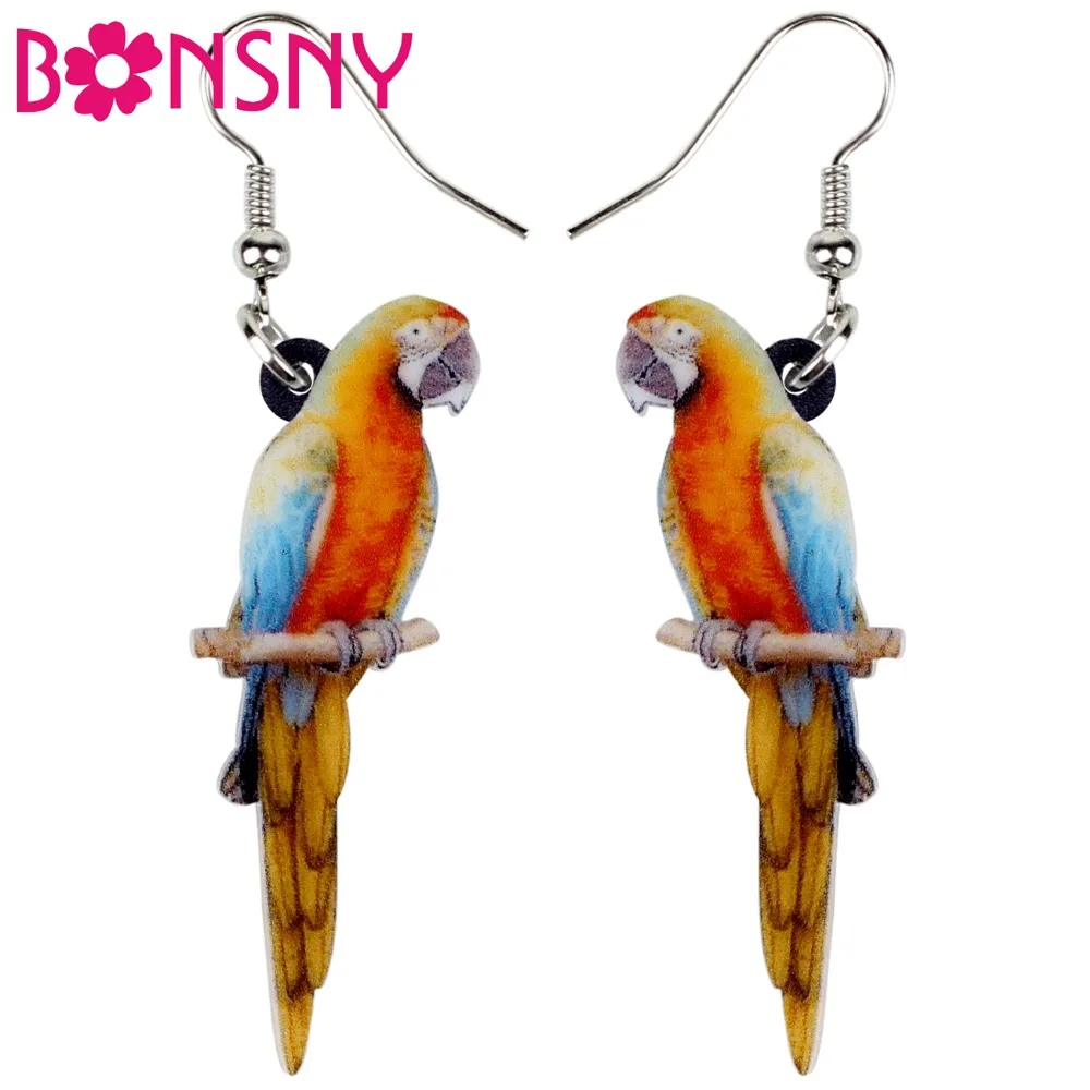 

Bonsny Acrylic Novelty Floral Resting Parrot Bird Earrings Big Long Dangle Drop Tropic Animal Jewelry For Women Girl Teens Gift