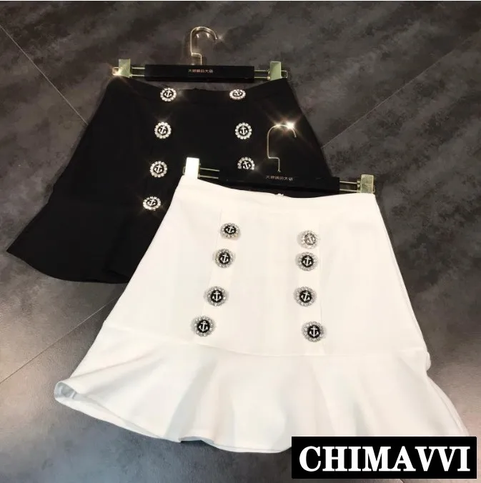 Женские мини-юбки белые и черные двубортные короткие юбки с высокой талией