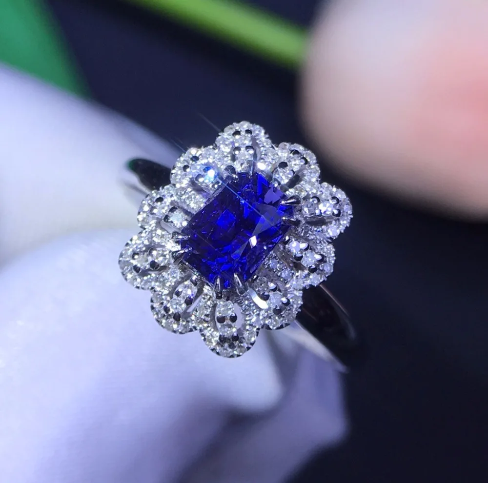 Ювелирные изделия Настоящее 18K Белое Золото 100% натуральный 1.04ct синий сапфир