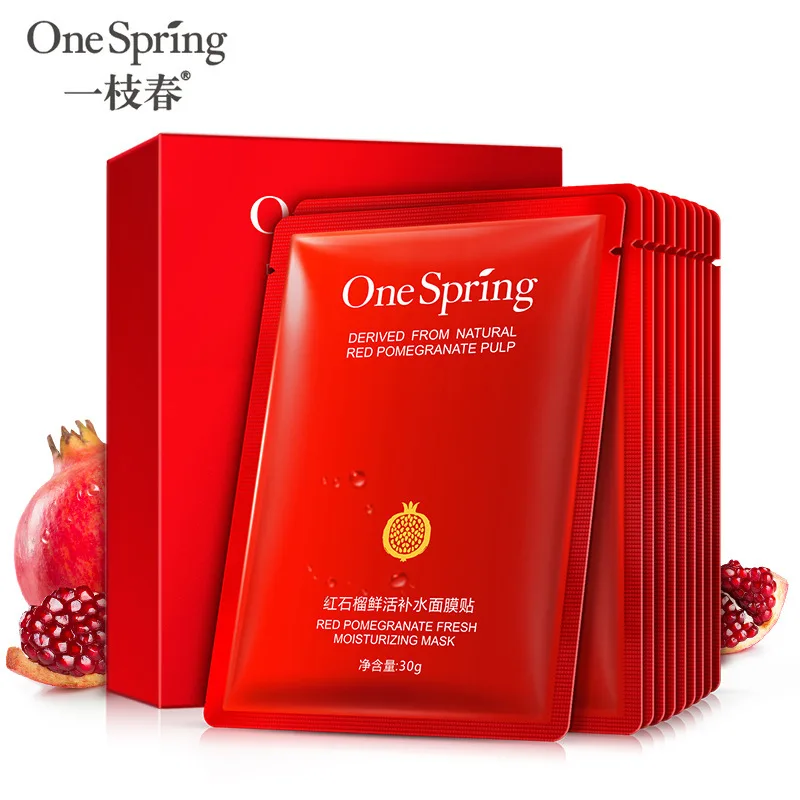10PCS One Spring Red Pomegranate Facial Mask Smooth Moisturizing Oil Control Shrink Pores Tightening Skin Whitening Care|face skin care|pomegranate