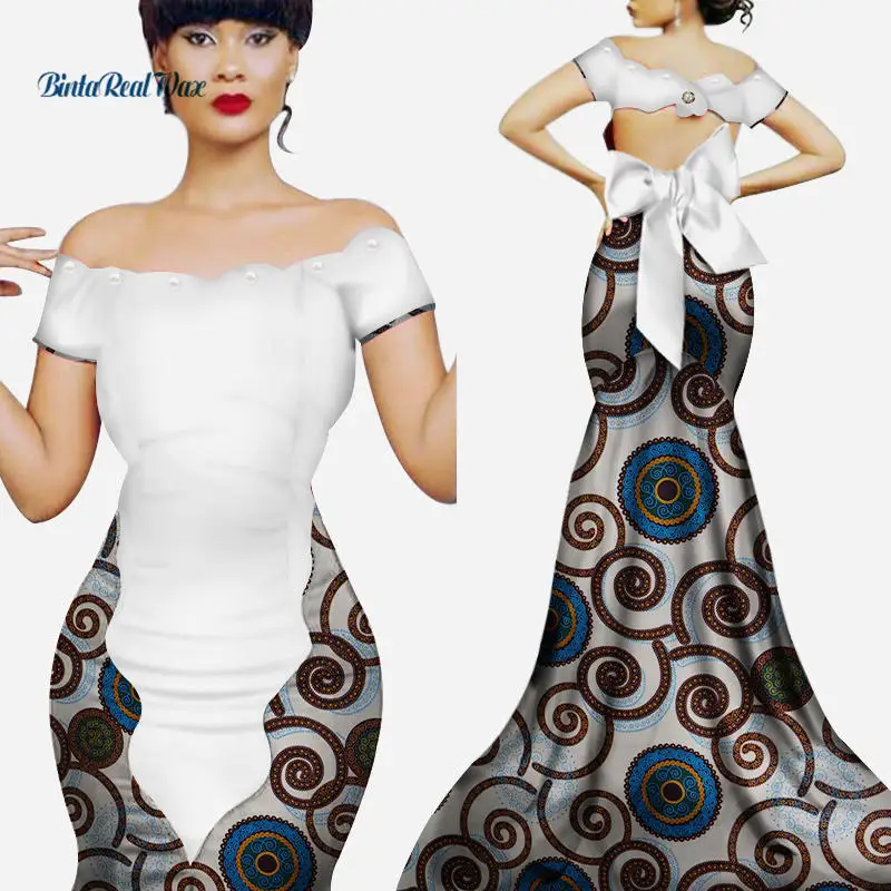 Новые африканские платья для женщин Vestidos Custom Bazin Riche принт жемчужный узел длинное