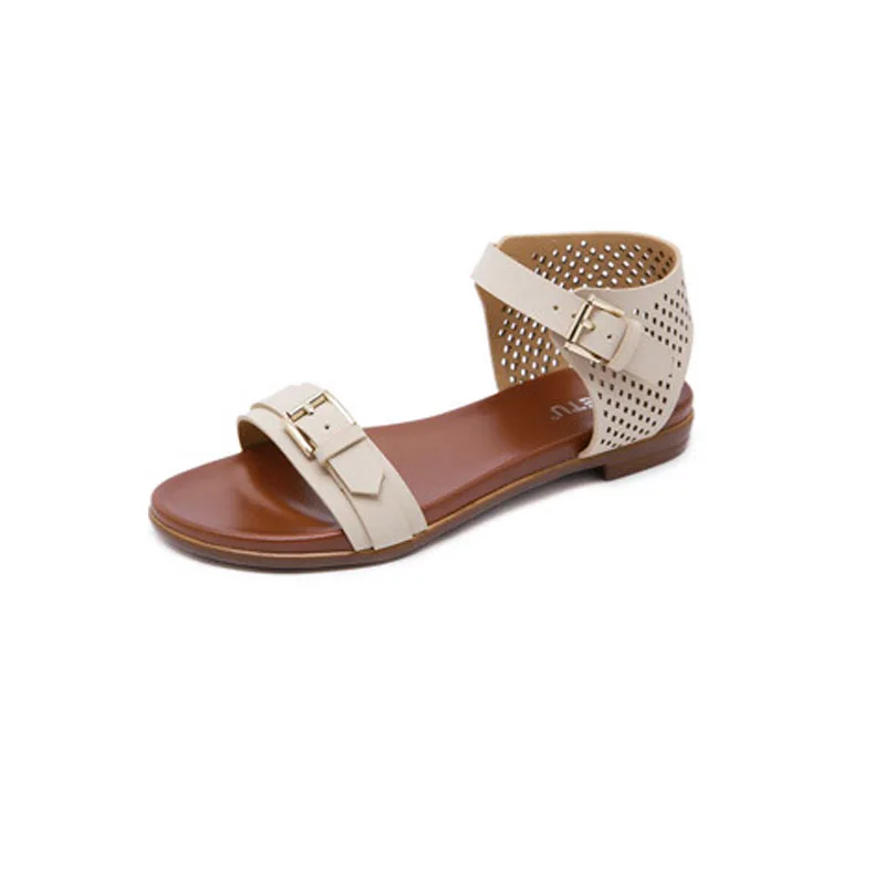 

Plus Size 35-41 Fashion Low Heel Flat Shoes 2020 Women's Sandals Casual Female Slip Ons Comfortable Hollow Ladies Buckle Shoes