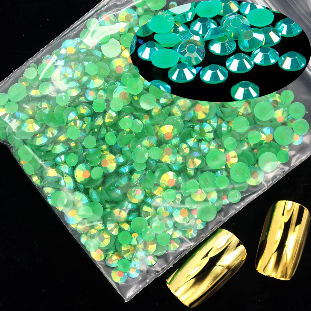 23 EMERALD AB 3D DIY Стразы для ногтей 1000 шт 2 3 4 5 мм смешанные размеры смолы Стразы округлые с плоской нижней поверхностью приклеено, без горячей фиксации камни аппликации для рукоделия - Цвет: 23 EMERALD AB