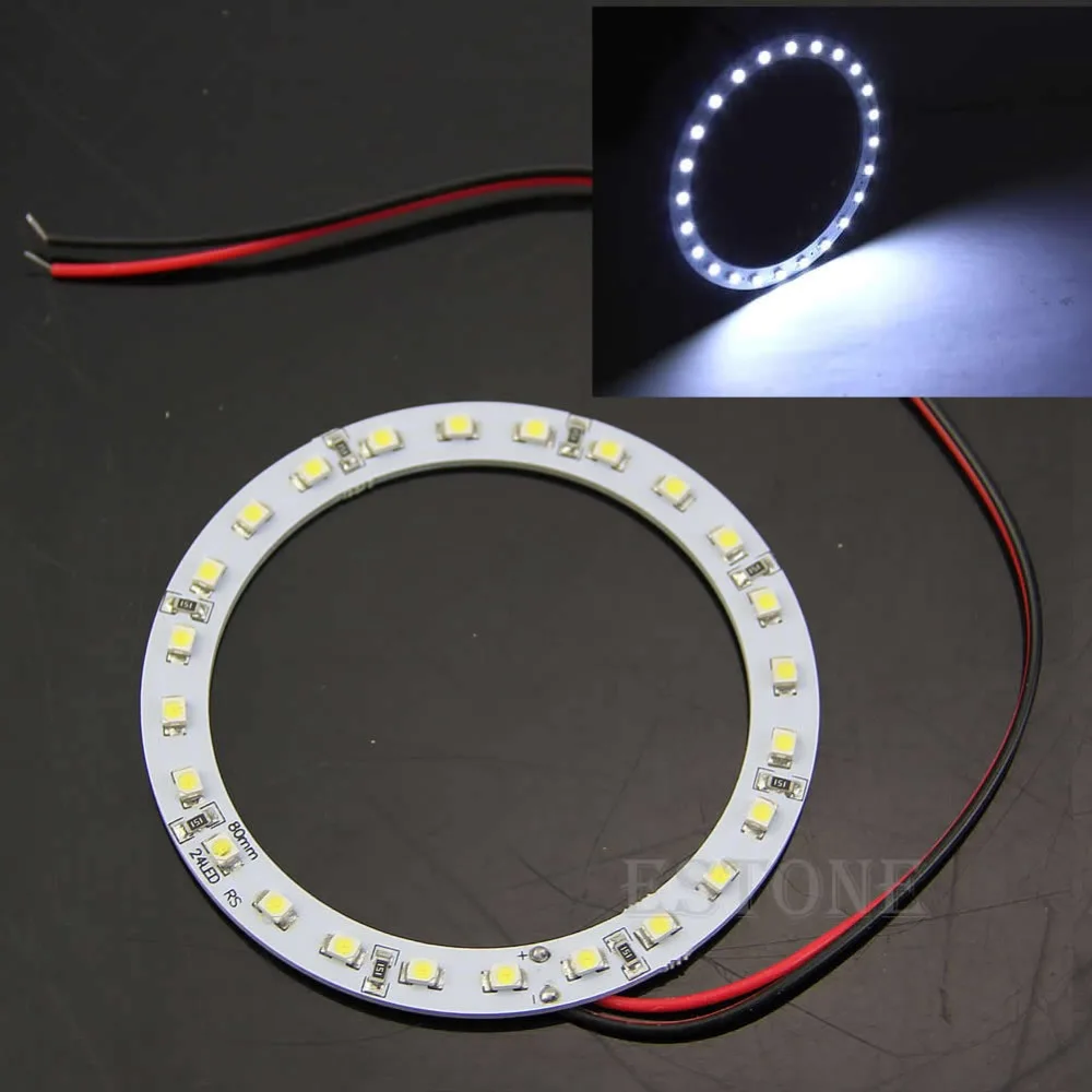 NoEnName_Null 2 шт. 12 В 24 SMD СВЕТОДИОДНЫЙ 80 мм ангельские глазки яркое белое кольцо