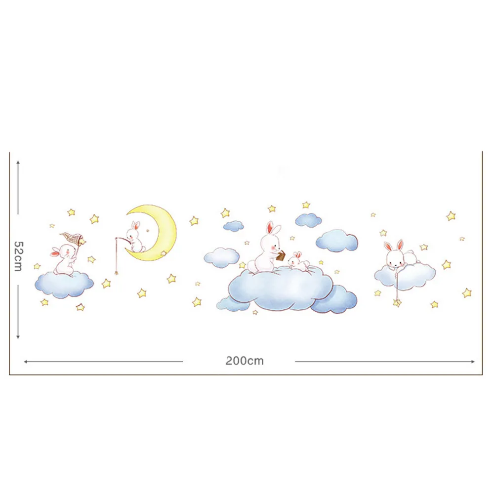 KAKUDER DIYCartoon Rabbit Cloud Sticker Detachable Wall Home Mural Artist Residence Decoration stickerJan11 | Дом и сад
