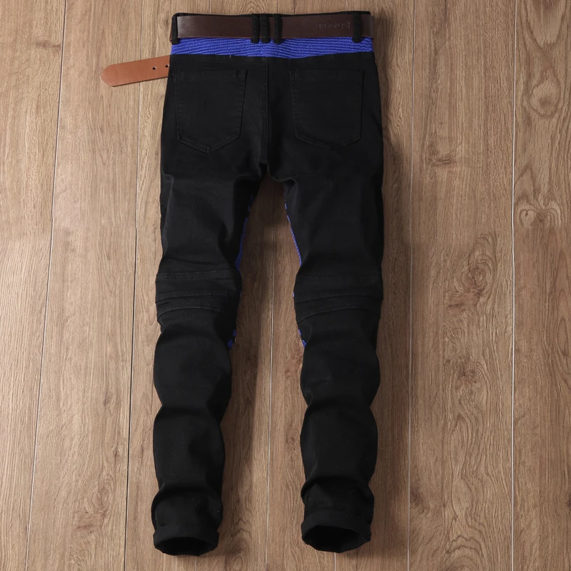 Новая мода Для мужчин Байкер Джинсы для женщин Брюки девочек Slim Fit мотоцикл деним