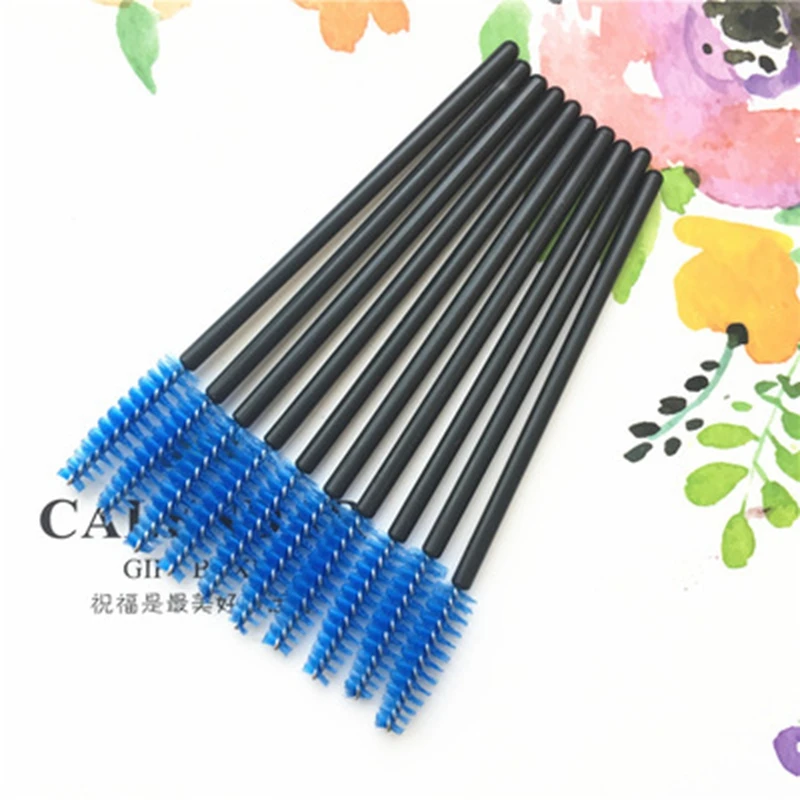 10pcs blue 1/10 шт. щеточку для ресниц наращивание ресниц Роликовые головки черные Одноразовые Тушь для ресниц косметический инструмент кисти для макияжа Профессиональный макияж кисти для макияжа инструменты Для женщин - Handle Color: 10pcs blue