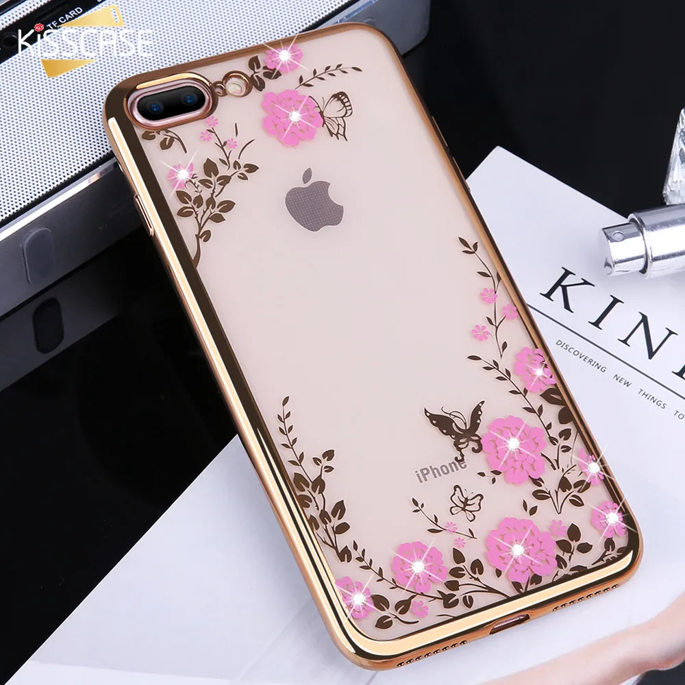 KISSCASE прозрачный цветок чехол для iphone 8 Plus 7 розовый силиконовый iPhone 6 S 5s 5 Se