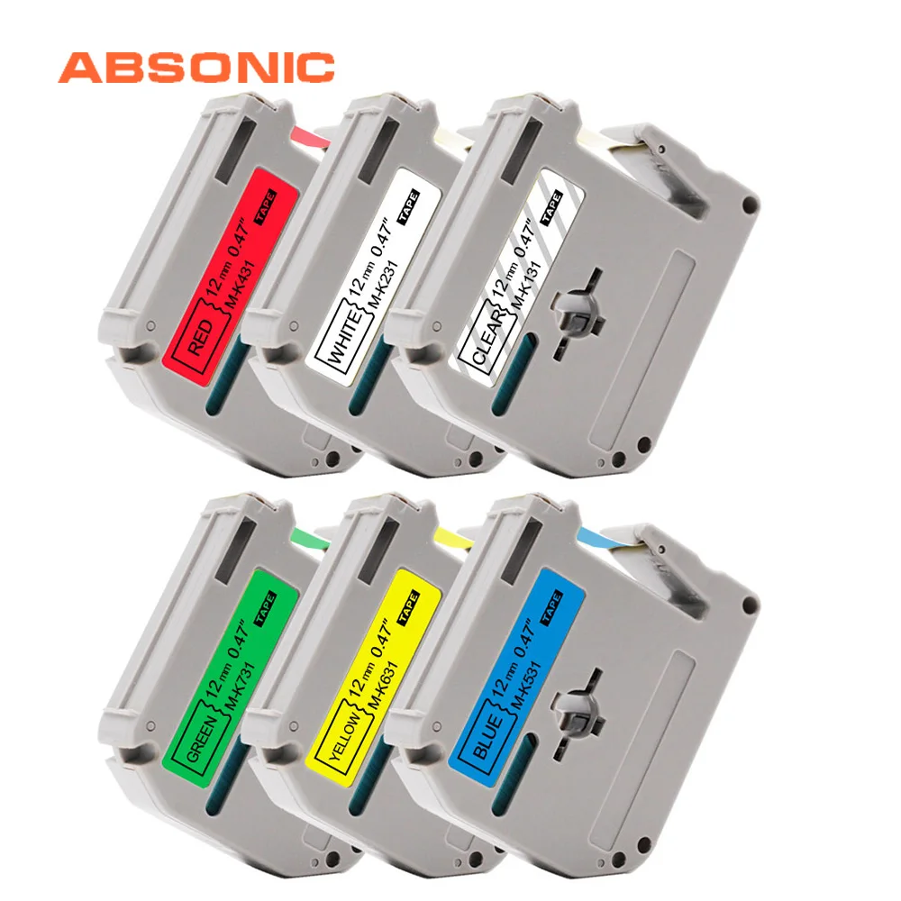 Absonic 9mm MK121 MK221 M221 MK421 MK521 MK621 MK721 M Tape Cassette Brother PT-M95 PT-65 PT-70 PT-80 PT-85 PT-90 Label Maker | Компьютеры