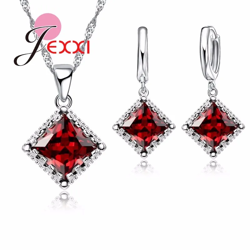 Top Quality 925 Sterling Silver Jewelry Set Classic Square Clear Cubic Zirconia Necklace Earrings for Women Wedding | Украшения и